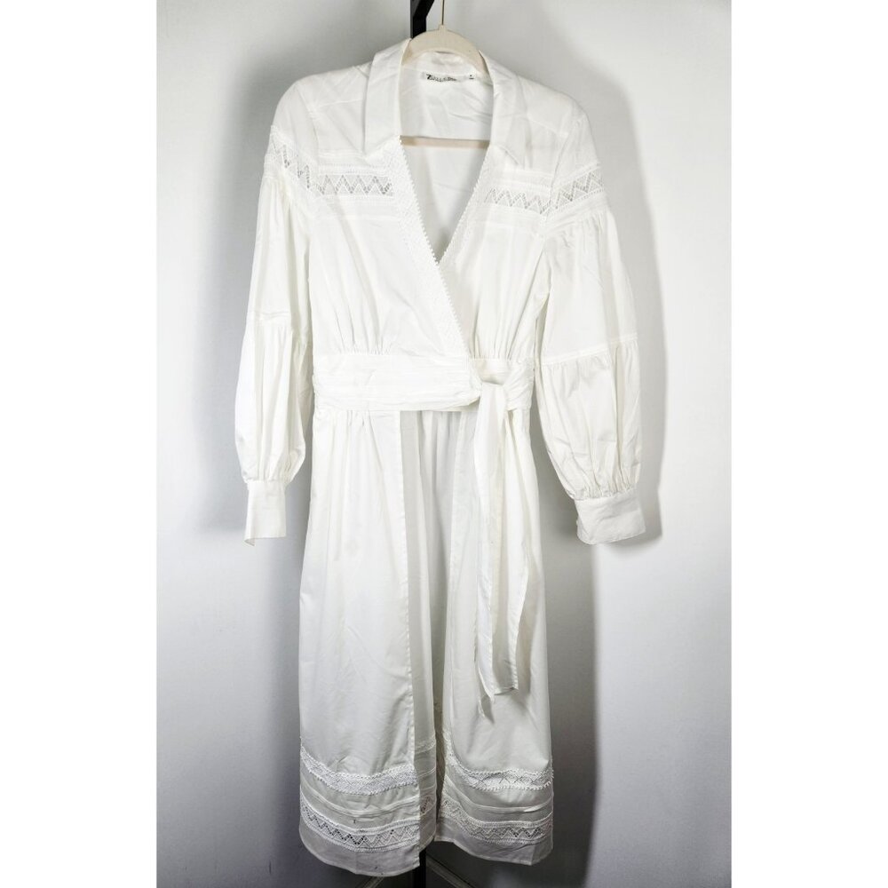 NY&C 7th Avenue Design Studio Long Faux Wrap Long Sleeve Shirt-White - SZ M